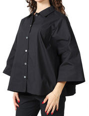 CAMICIA DONNA LIVIANA CONTI FLORA NERA IN POPELINE CON MANICHE AMPIE