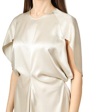 ABITO DONNA LIVIANA CONTI DEMETRA ALABASTRO IN LIQUID SATIN CON MANICA APERTA E DRAPPEGGIO