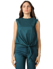 TOP LIVIANA CONTI GWEN EUCALIPTO SMANICATO IN POPELINE STRETCH CON NODO DAVANTI
