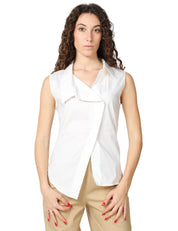 TOP LIVIANA CONTI KYRA BIANCO IN POPELINE CON ABBOTTONATURA ASIMMETRICA
