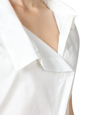 TOP LIVIANA CONTI KYRA BIANCO IN POPELINE CON ABBOTTONATURA ASIMMETRICA