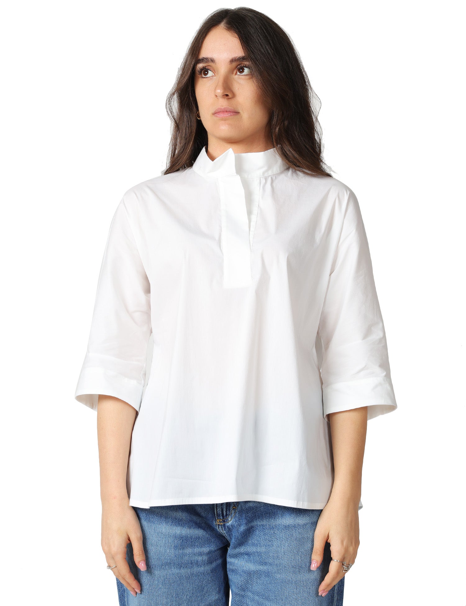 BLUSA DONNA LIVIANA CONTI LUCY BIANCA IN POPELINE CON MANICA 3/4 E SCOLLO CHIUSO