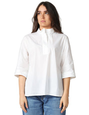 BLUSA DONNA LIVIANA CONTI LUCY BIANCA IN POPELINE CON MANICA 3/4 E SCOLLO CHIUSO