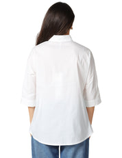 BLUSA DONNA LIVIANA CONTI LUCY BIANCA IN POPELINE CON MANICA 3/4 E SCOLLO CHIUSO