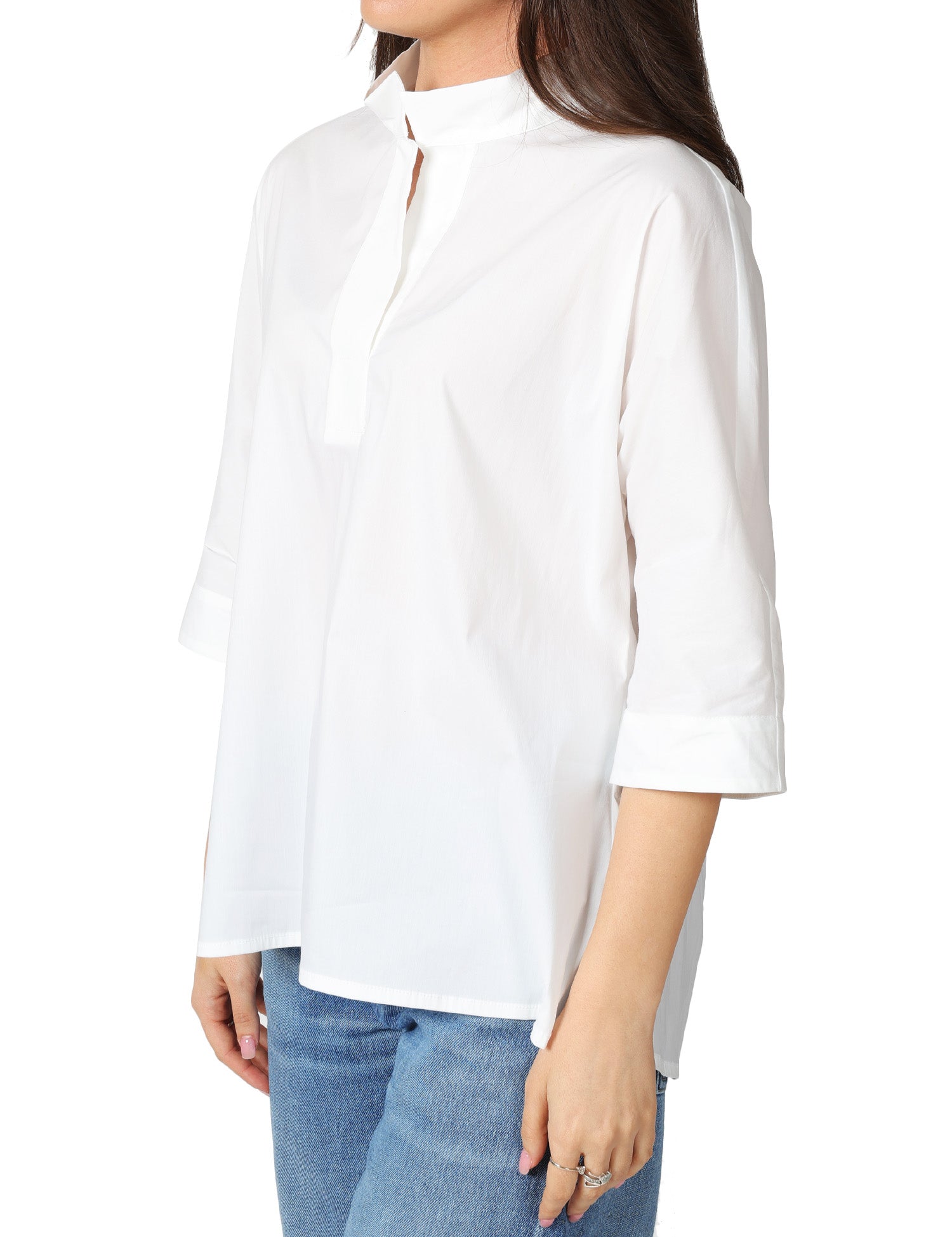 BLUSA DONNA LIVIANA CONTI LUCY BIANCA IN POPELINE CON MANICA 3/4 E SCOLLO CHIUSO