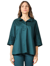 BLUSA LIVIANA CONTI LUCY EUCALIPTO IN PPELINE STRETCH CON SCOLLO CAMICIA E MANICHE AL GOMITO