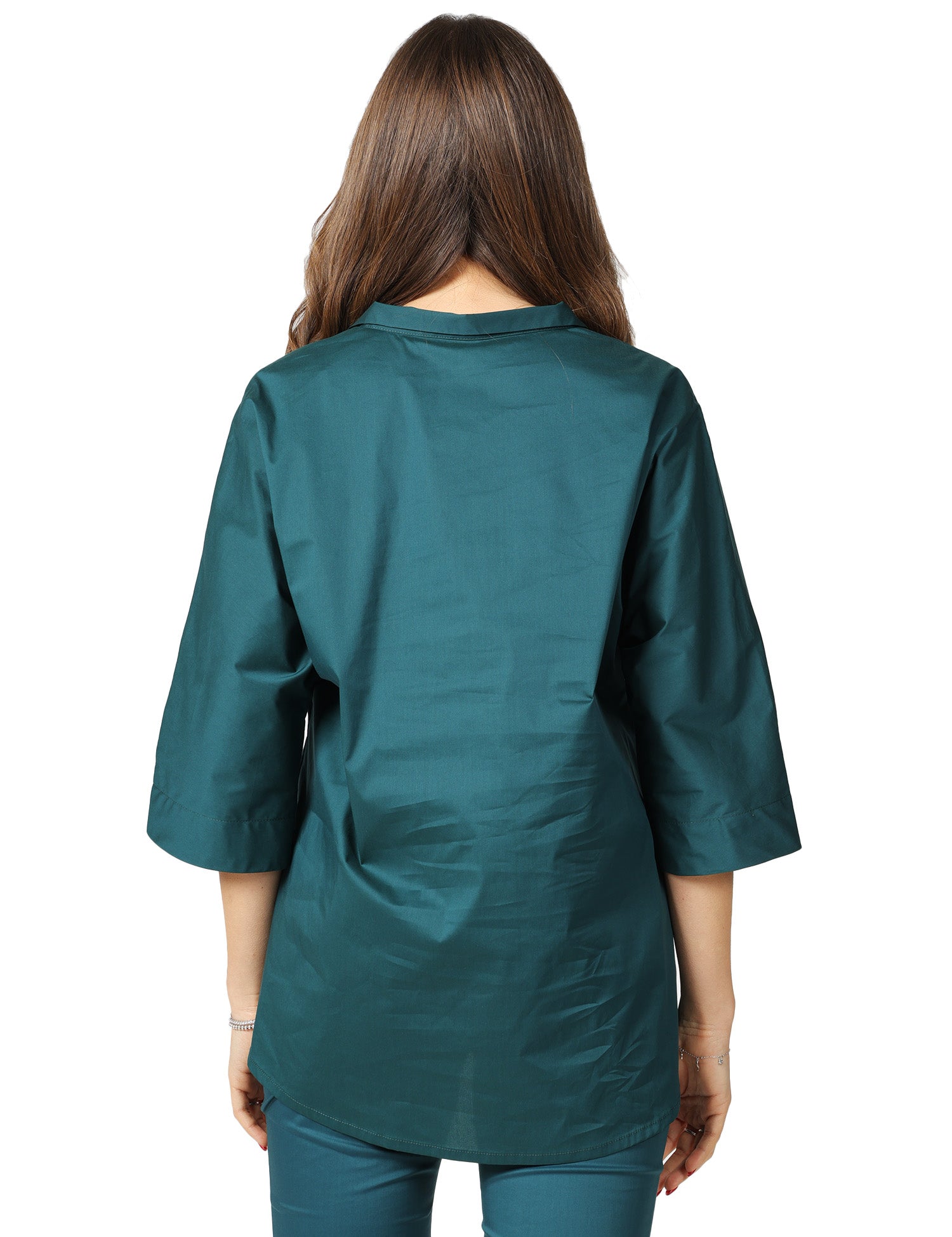 BLUSA LIVIANA CONTI LUCY EUCALIPTO IN PPELINE STRETCH CON SCOLLO CAMICIA E MANICHE AL GOMITO