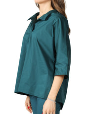 BLUSA LIVIANA CONTI LUCY EUCALIPTO IN PPELINE STRETCH CON SCOLLO CAMICIA E MANICHE AL GOMITO