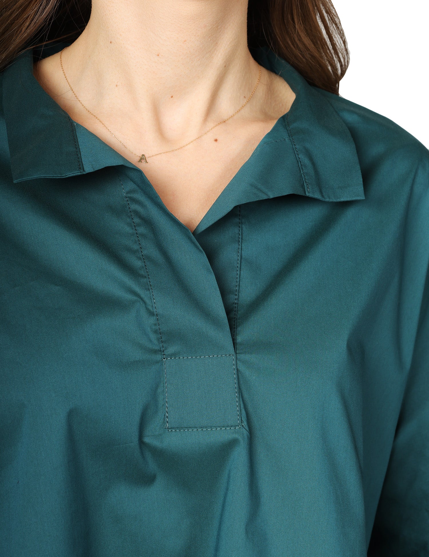 BLUSA LIVIANA CONTI LUCY EUCALIPTO IN PPELINE STRETCH CON SCOLLO CAMICIA E MANICHE AL GOMITO