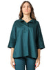 Blusa liviana conti lucy eucalipto in ppeline stretch con scollo camicia e maniche al gomito