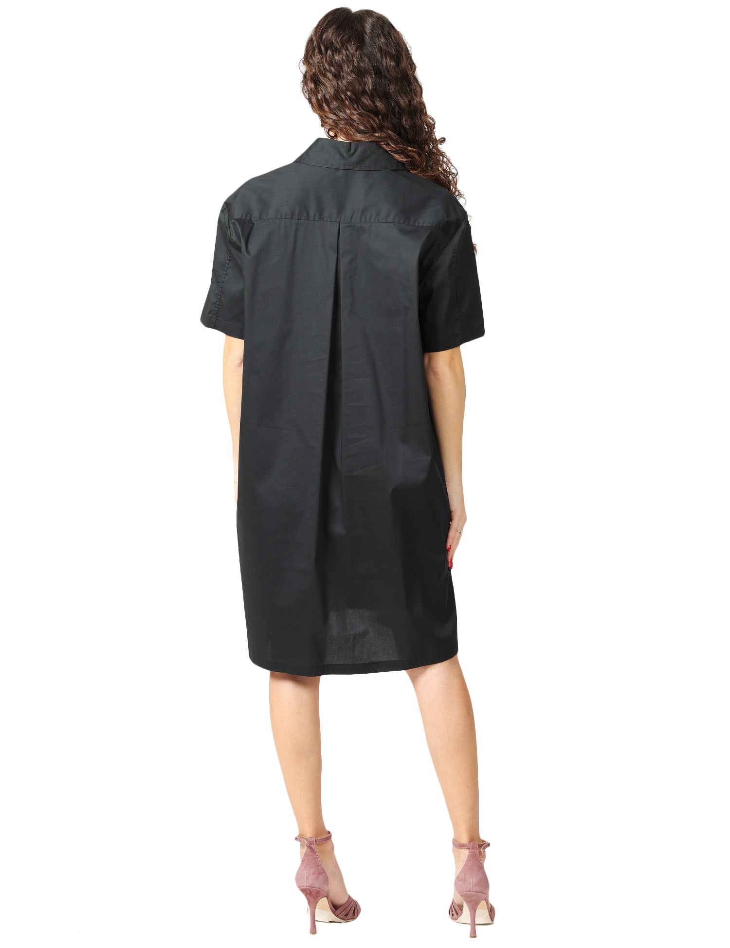 ABITO DONNA LIVIANA CONTI SUSAN NERO A MEZZE MANICHE CON SCOLLO A CAMICIA IN POPELINE STRETCH