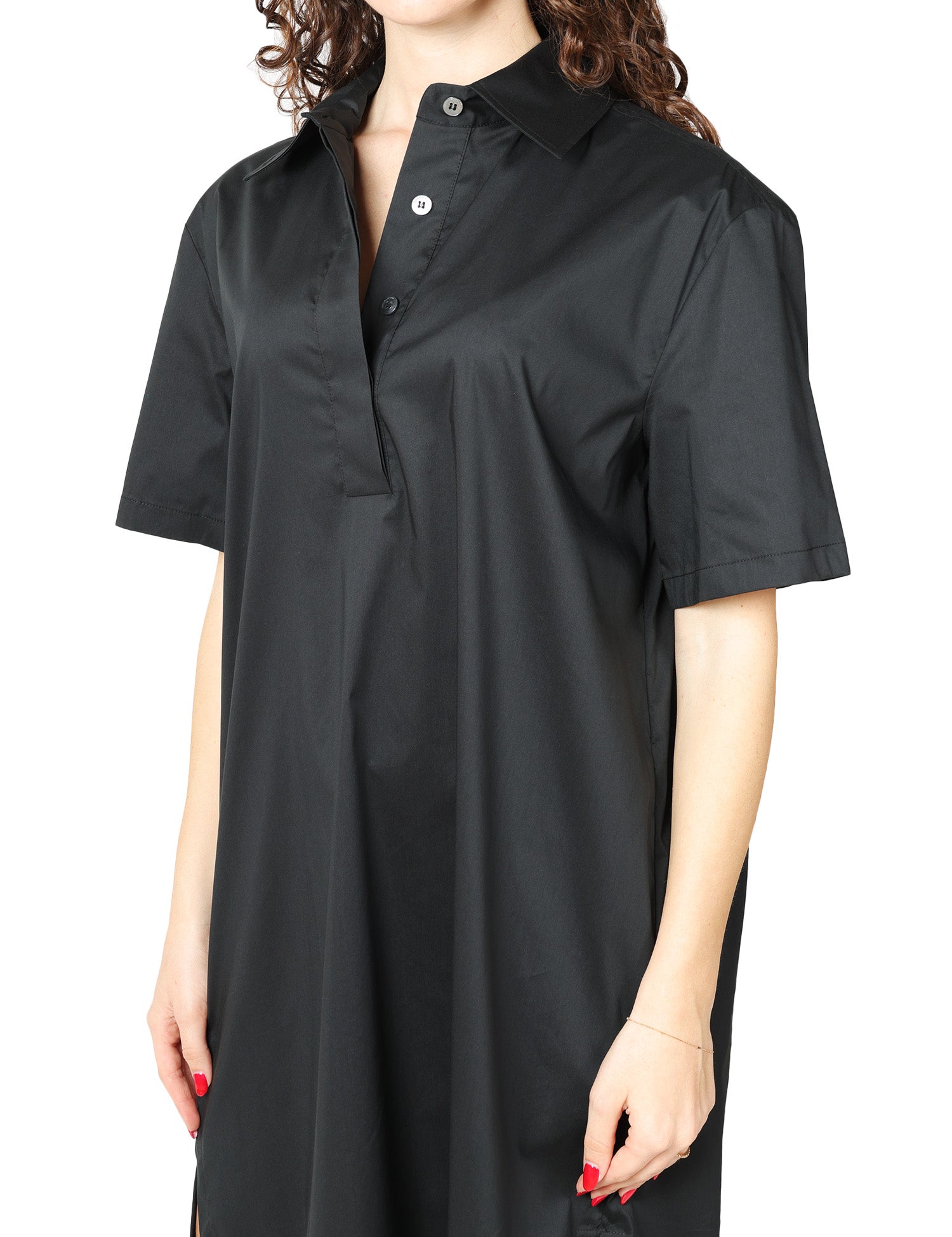 ABITO DONNA LIVIANA CONTI SUSAN NERO A MEZZE MANICHE CON SCOLLO A CAMICIA IN POPELINE STRETCH