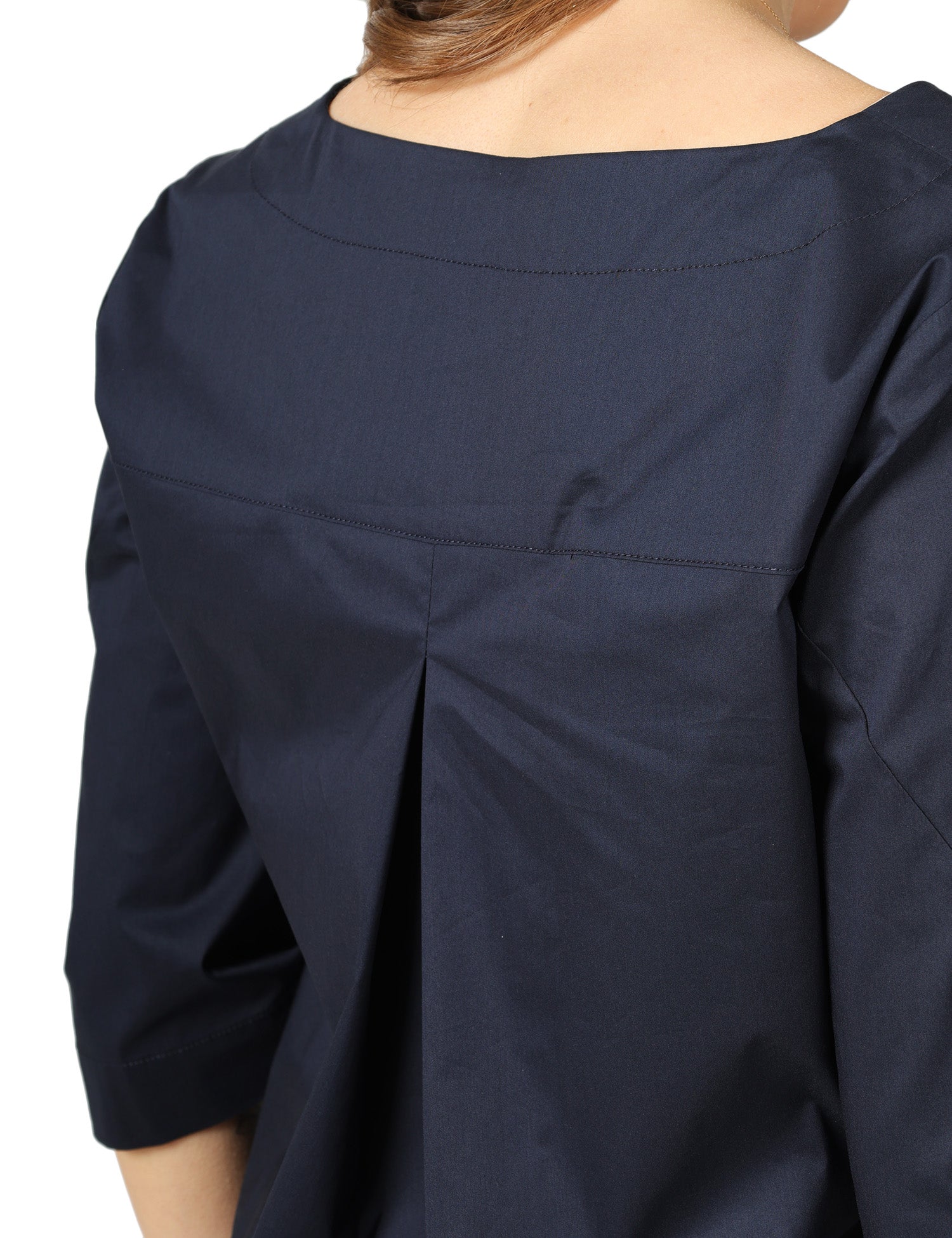 BLUSA LIVIANA CONTI DEANNA BLU NOTTE IN POPELINE STRETCH CON SCOLLO A V E MANICHE AL GOMITO