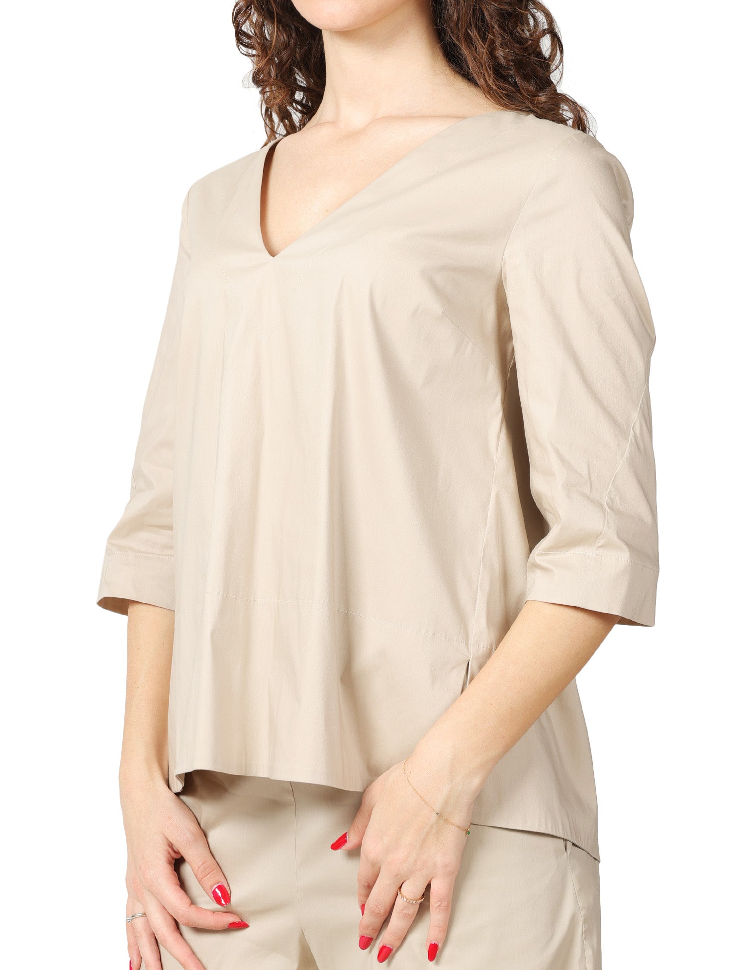 BLUSA DONNA LIVIANA CONTI DEANNA DUNA IN POPELINE STRETCH CON SCOLLO A V E MANICHE AL GOMITO
