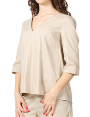 BLUSA DONNA LIVIANA CONTI DEANNA DUNA IN POPELINE STRETCH CON SCOLLO A V E MANICHE AL GOMITO