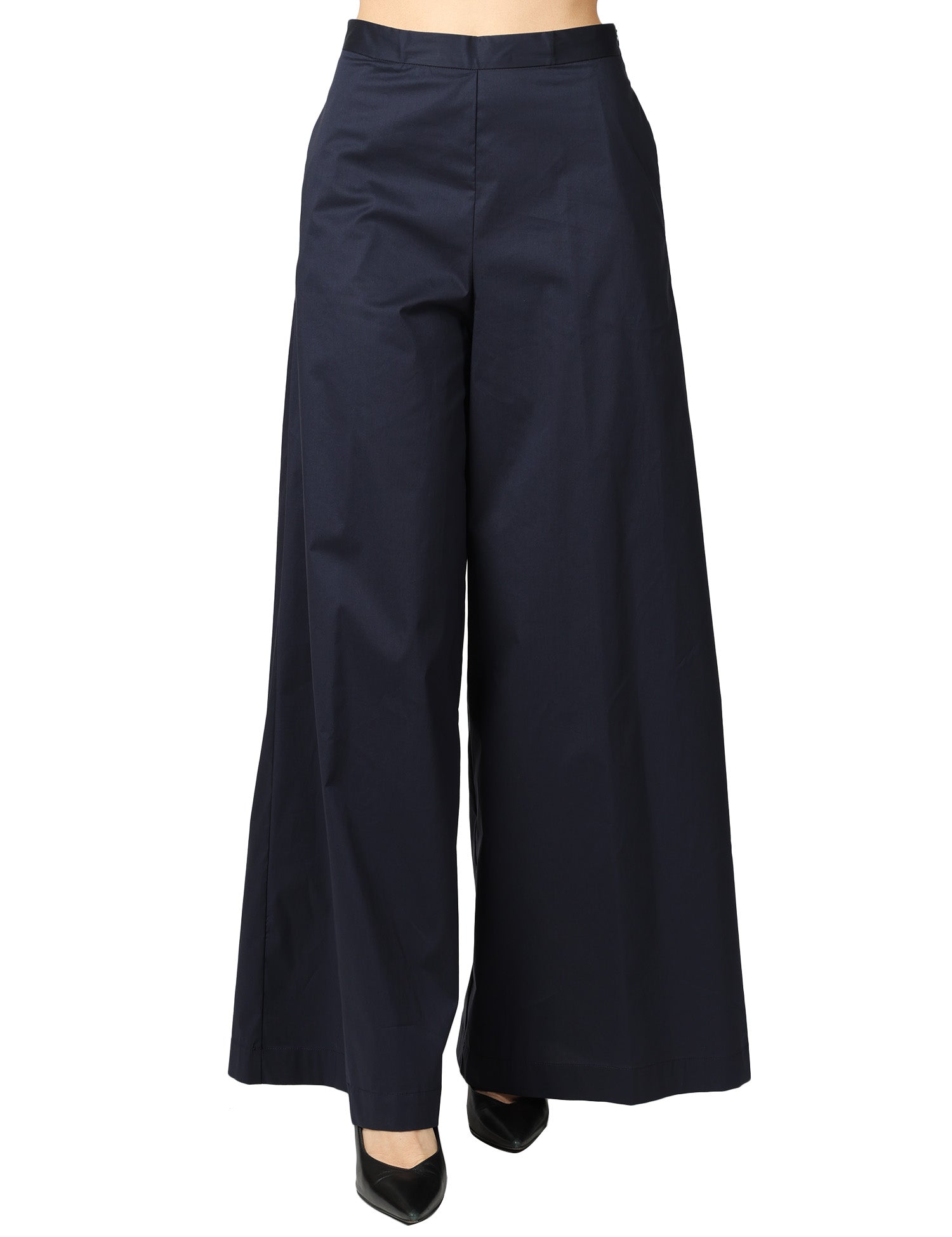PANTALONE DONNA LIVIANA CONTI ILARIA BLU NOTTE IN COTONE CON GAMBA A PALAZZO
