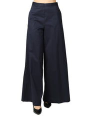 PANTALONE DONNA LIVIANA CONTI ILARIA BLU NOTTE IN COTONE CON GAMBA A PALAZZO