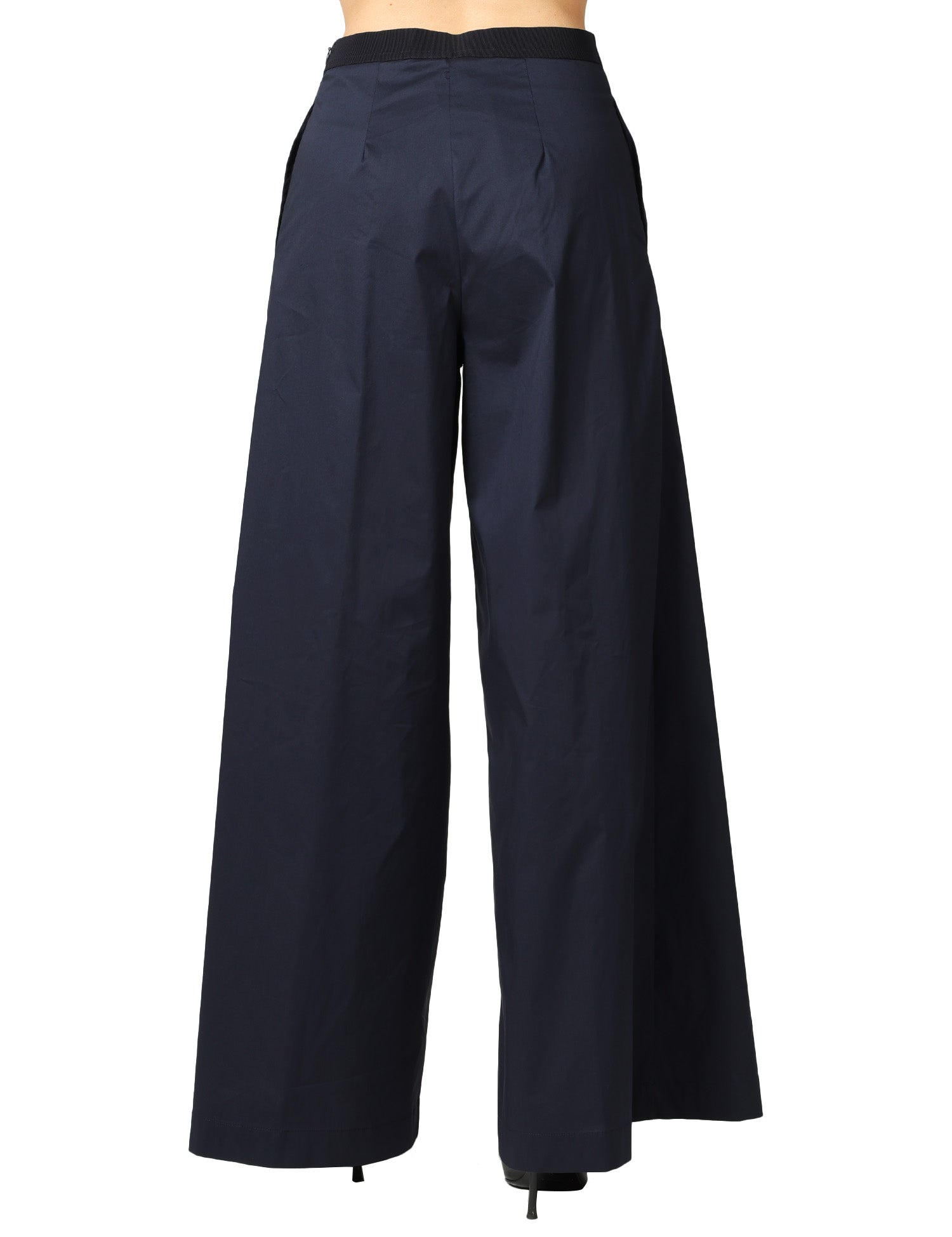 PANTALONE DONNA LIVIANA CONTI ILARIA BLU NOTTE IN COTONE CON GAMBA A PALAZZO