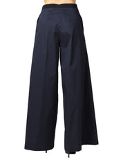 PANTALONE DONNA LIVIANA CONTI ILARIA BLU NOTTE IN COTONE CON GAMBA A PALAZZO