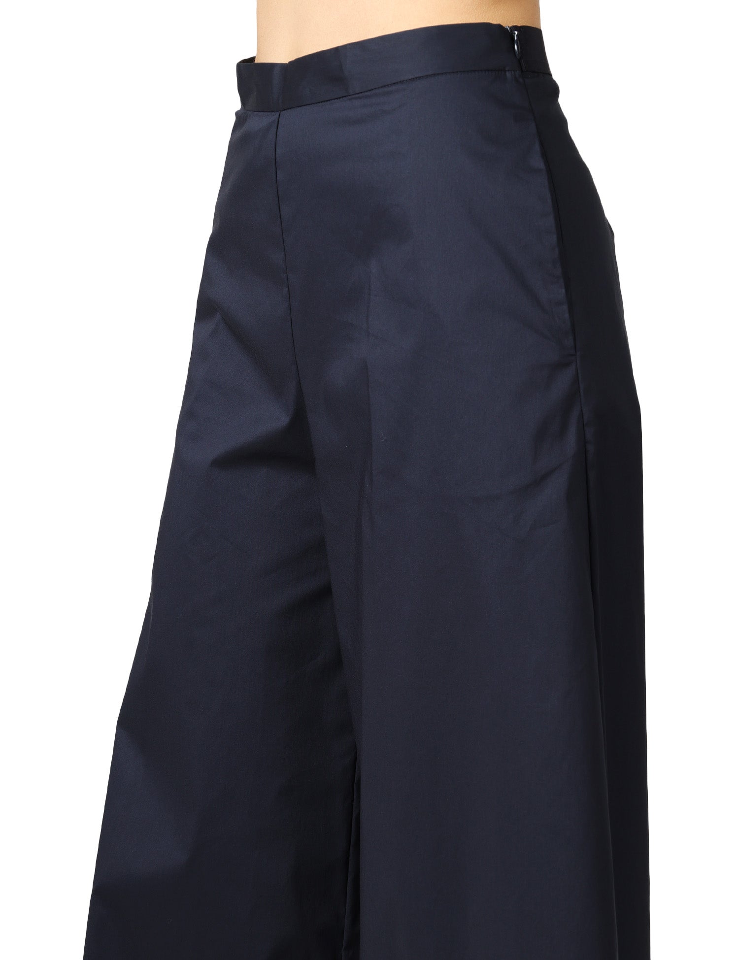 PANTALONE DONNA LIVIANA CONTI ILARIA BLU NOTTE IN COTONE CON GAMBA A PALAZZO