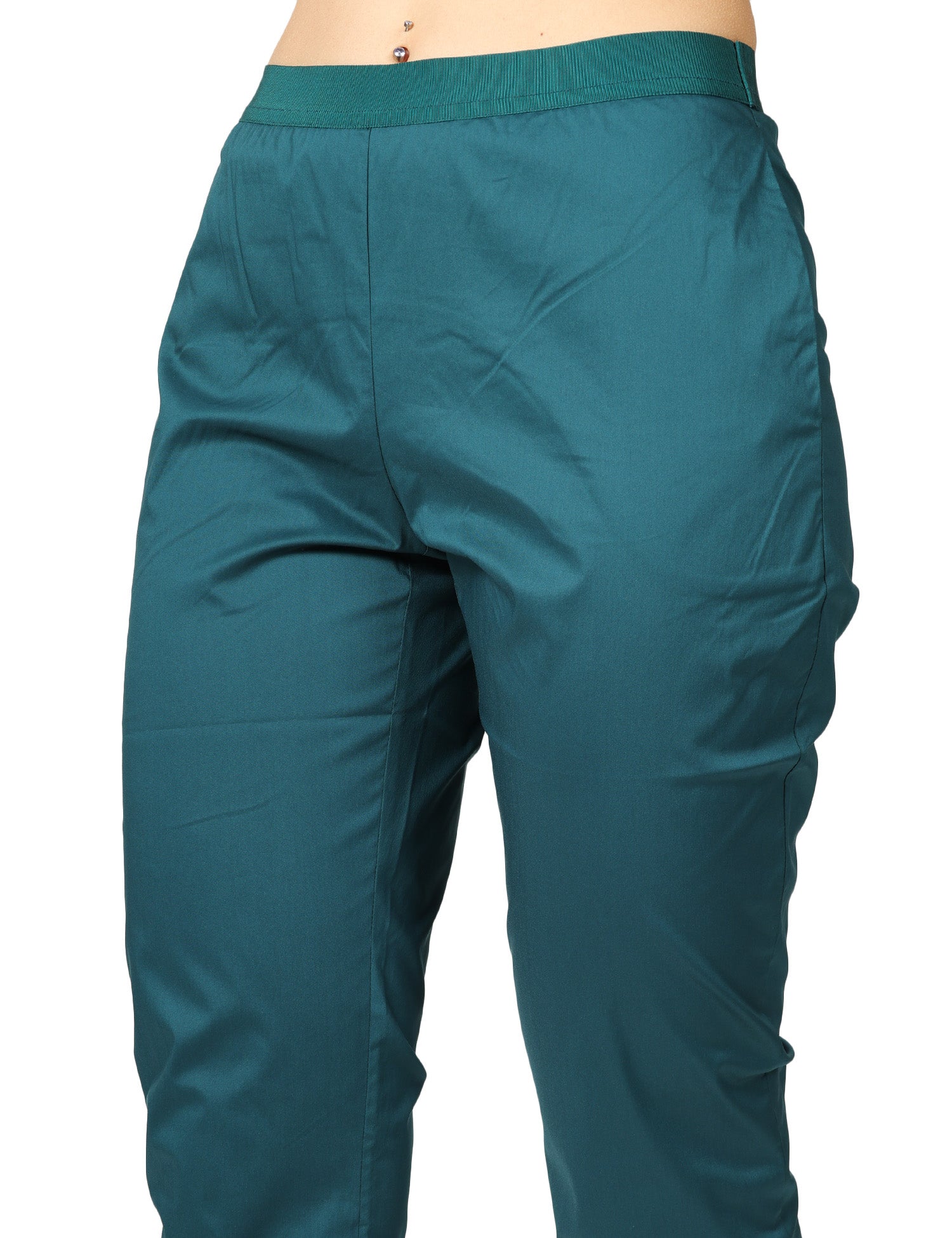 PANTALONE DONNA LIVIANA CONTI EUCALIPTO IN POPELINE STRETCH CON ELASTICO IN VITA