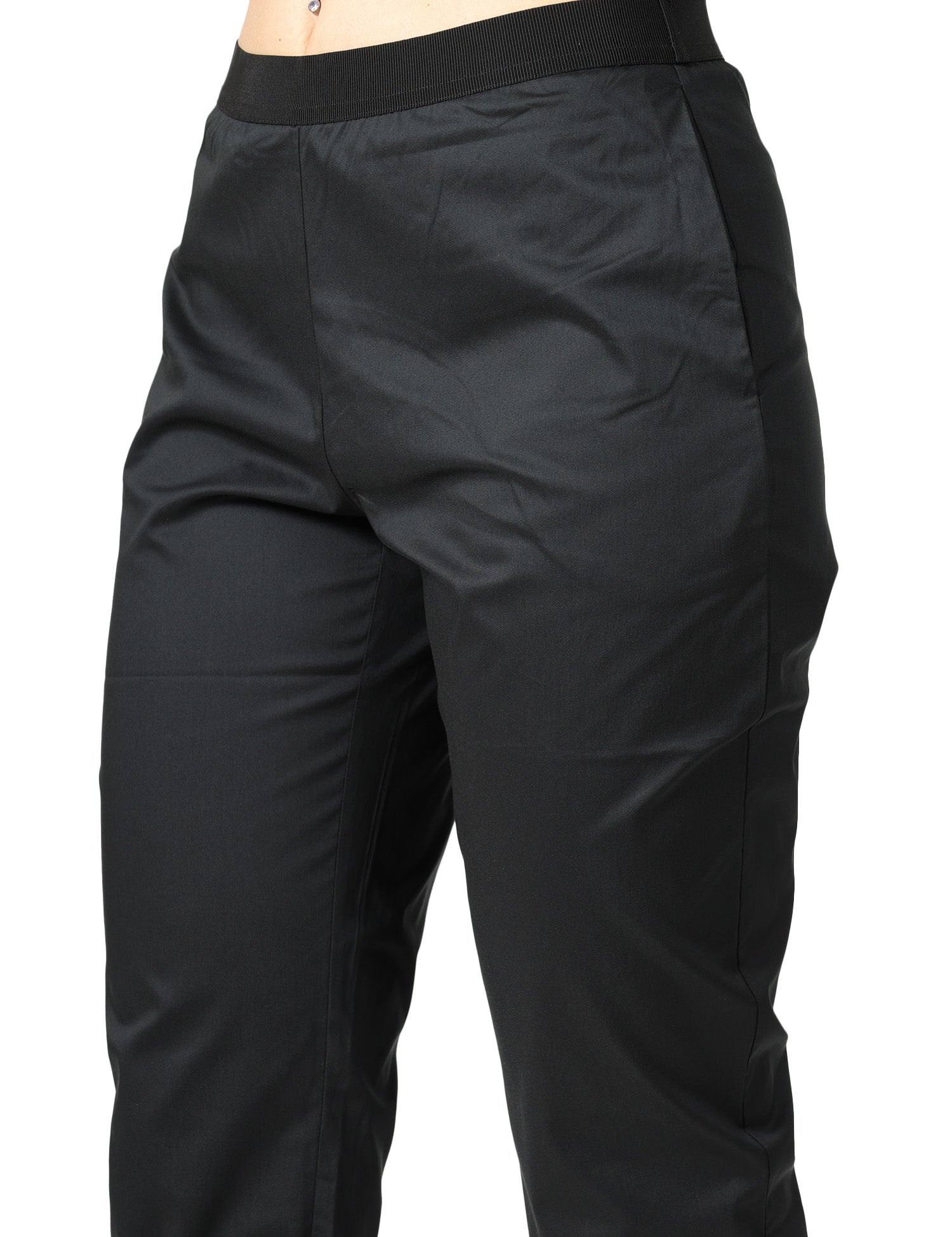 PANTALONE DONNA LIVIANA CONTI NERO IN POPELINE STRETCH CON ELASTICO IN VITA
