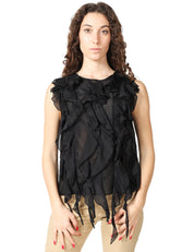 TOP LIVIANA CONTI CARLA NERO GIROMANICA IN VOILE DI COTONE-SETA CON ROUCHES
