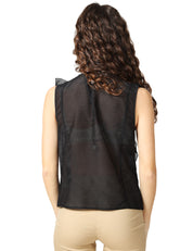 TOP LIVIANA CONTI CARLA NERO GIROMANICA IN VOILE DI COTONE-SETA CON ROUCHES