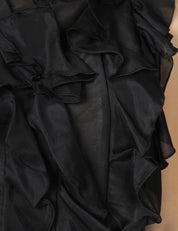 TOP LIVIANA CONTI CARLA NERO GIROMANICA IN VOILE DI COTONE-SETA CON ROUCHES