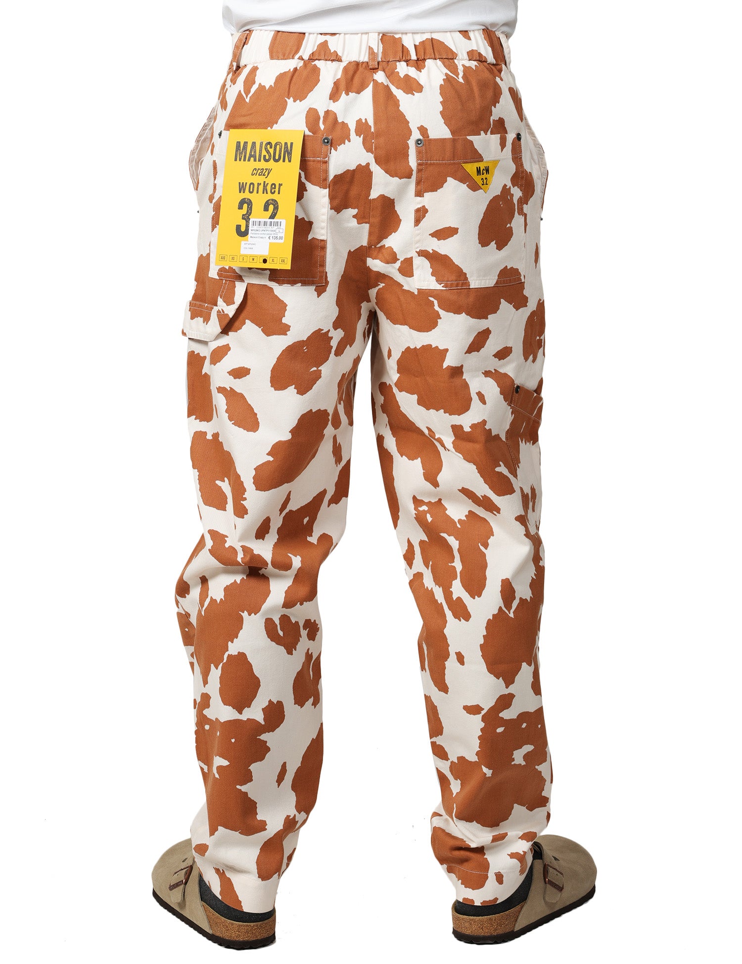 PANTALONE UOMO MAISON CRAZY WORKER WHITE STAMPA COW 100% COTONE