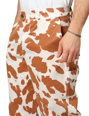 PANTALONE UOMO MAISON CRAZY WORKER WHITE STAMPA COW 100% COTONE