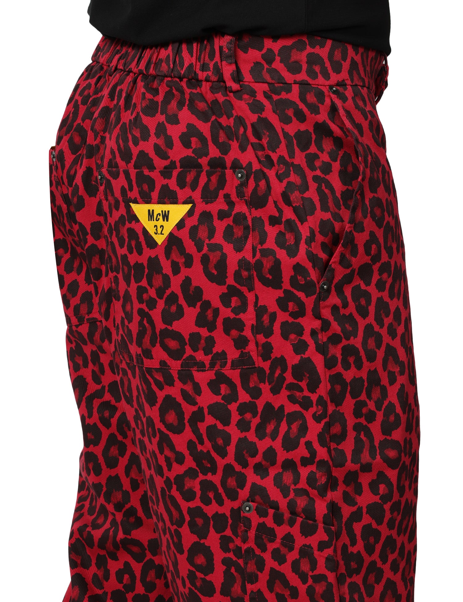 PANTALONE UOMO MAISON CRAZY WORKER RED STAMPA LEOPARD 100% COTONE