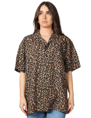 CAMICIA DONNA MAISON CRAZY WORKER LEOPARD A MEZZE MANICHE OVERSIZE 100% COTONE