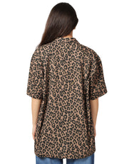 CAMICIA DONNA MAISON CRAZY WORKER LEOPARD A MEZZE MANICHE OVERSIZE 100% COTONE