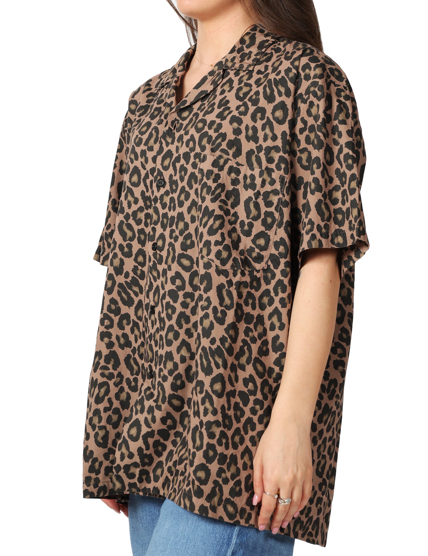 CAMICIA DONNA MAISON CRAZY WORKER LEOPARD A MEZZE MANICHE OVERSIZE 100% COTONE