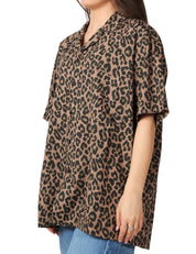CAMICIA DONNA MAISON CRAZY WORKER LEOPARD A MEZZE MANICHE OVERSIZE 100% COTONE