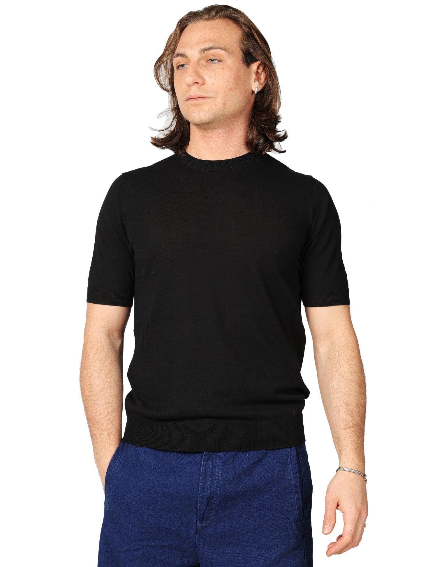 MAGLIA UOMO MASQ NERA GIROCOLLO A MEZZE MANICHE IN COTONE