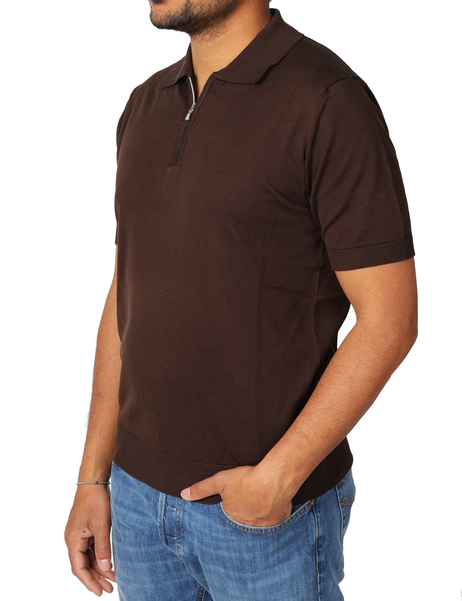 POLO UOMO MASQ MORO A MEZZE MANICHE CON ZIP SULLO SCOLLO