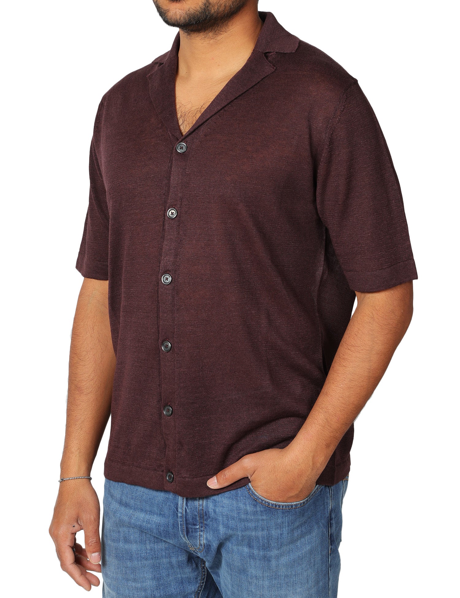 CAMICIA UOMO MASQ MORO A MEZZE MANICHE CON TRAMA TRAFORATA