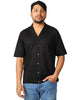 Camicia uomo masq nera a mezze maniche a trama traforata con collo rever e bottoni