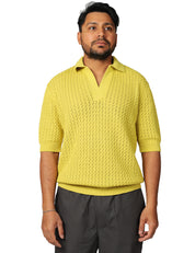 POLO UOMO MASQ GIALLA A MEZZE MANICHE IN MAGLIA TRAFORATA CON SCOLLO A V