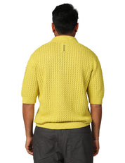 POLO UOMO MASQ GIALLA A MEZZE MANICHE IN MAGLIA TRAFORATA CON SCOLLO A V