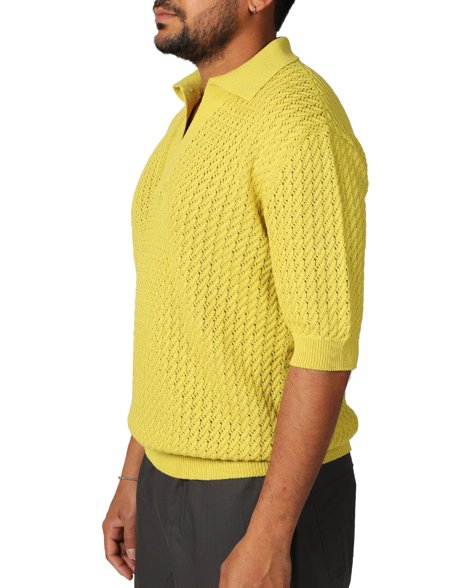 POLO UOMO MASQ GIALLA A MEZZE MANICHE IN MAGLIA TRAFORATA CON SCOLLO A V
