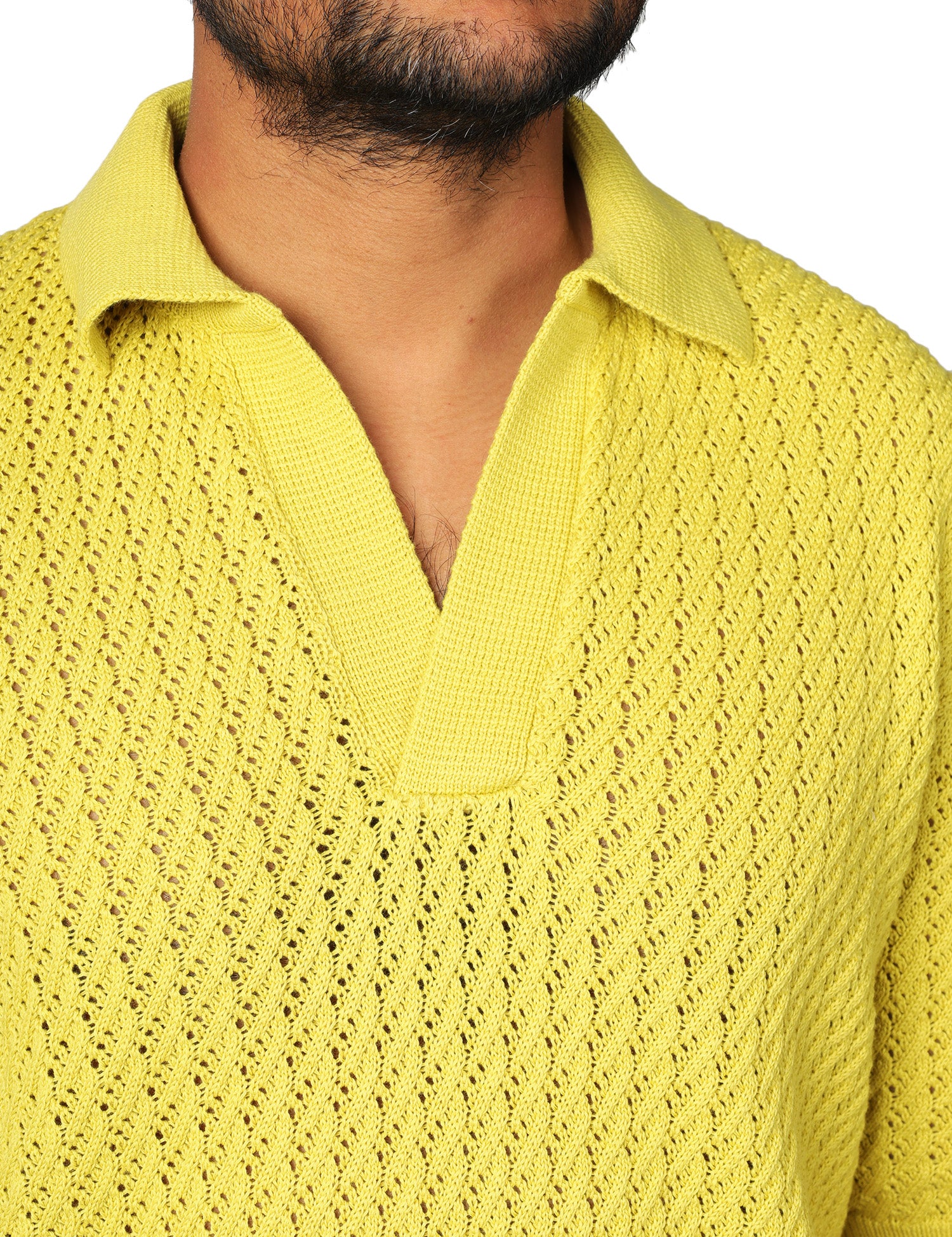 POLO UOMO MASQ GIALLA A MEZZE MANICHE IN MAGLIA TRAFORATA CON SCOLLO A V