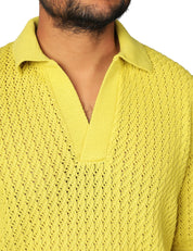 POLO UOMO MASQ GIALLA A MEZZE MANICHE IN MAGLIA TRAFORATA CON SCOLLO A V
