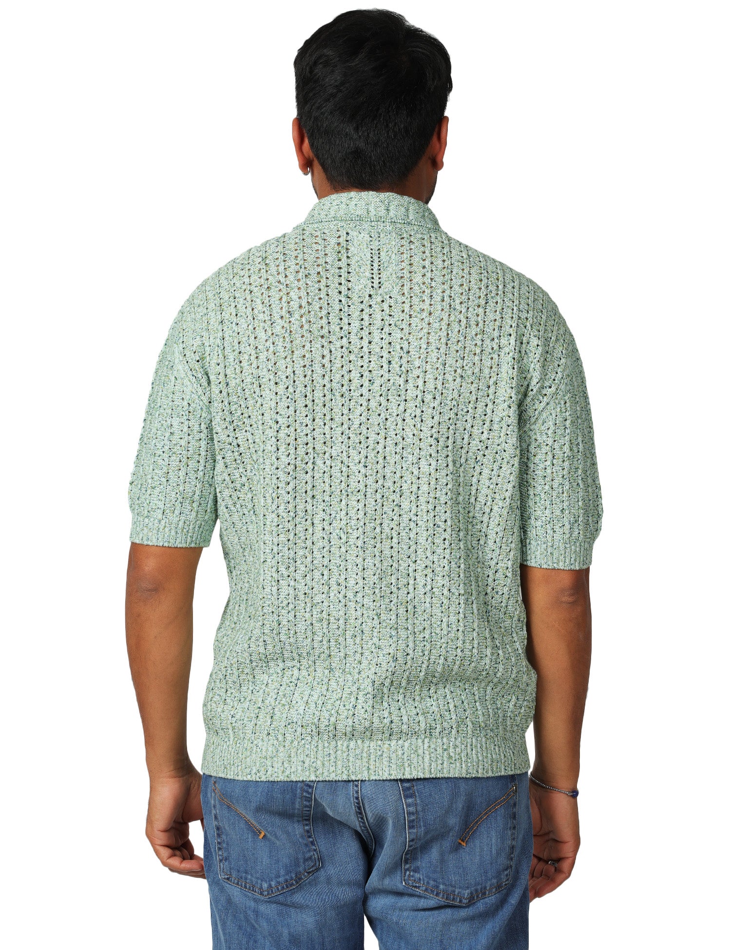 CARDIGAN UOMO MASQ VERDE A MEZZE MANICHE IN FILO CON COLLETTO