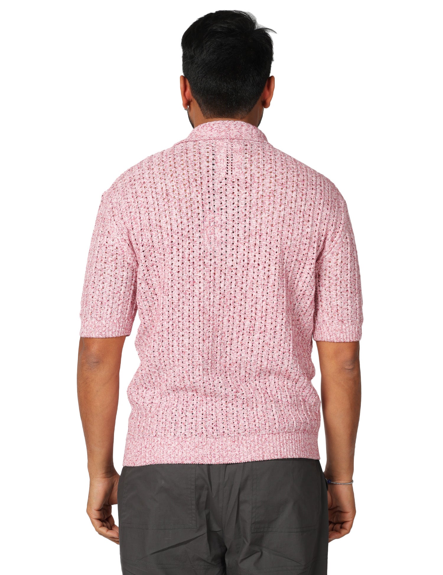 CARDIGAN UOMO MASQ ROSA MEZZE MANICHE IN MAGLIA TRAFORATA CON BOTTONI