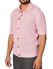 CARDIGAN UOMO MASQ ROSA MEZZE MANICHE IN MAGLIA TRAFORATA CON BOTTONI