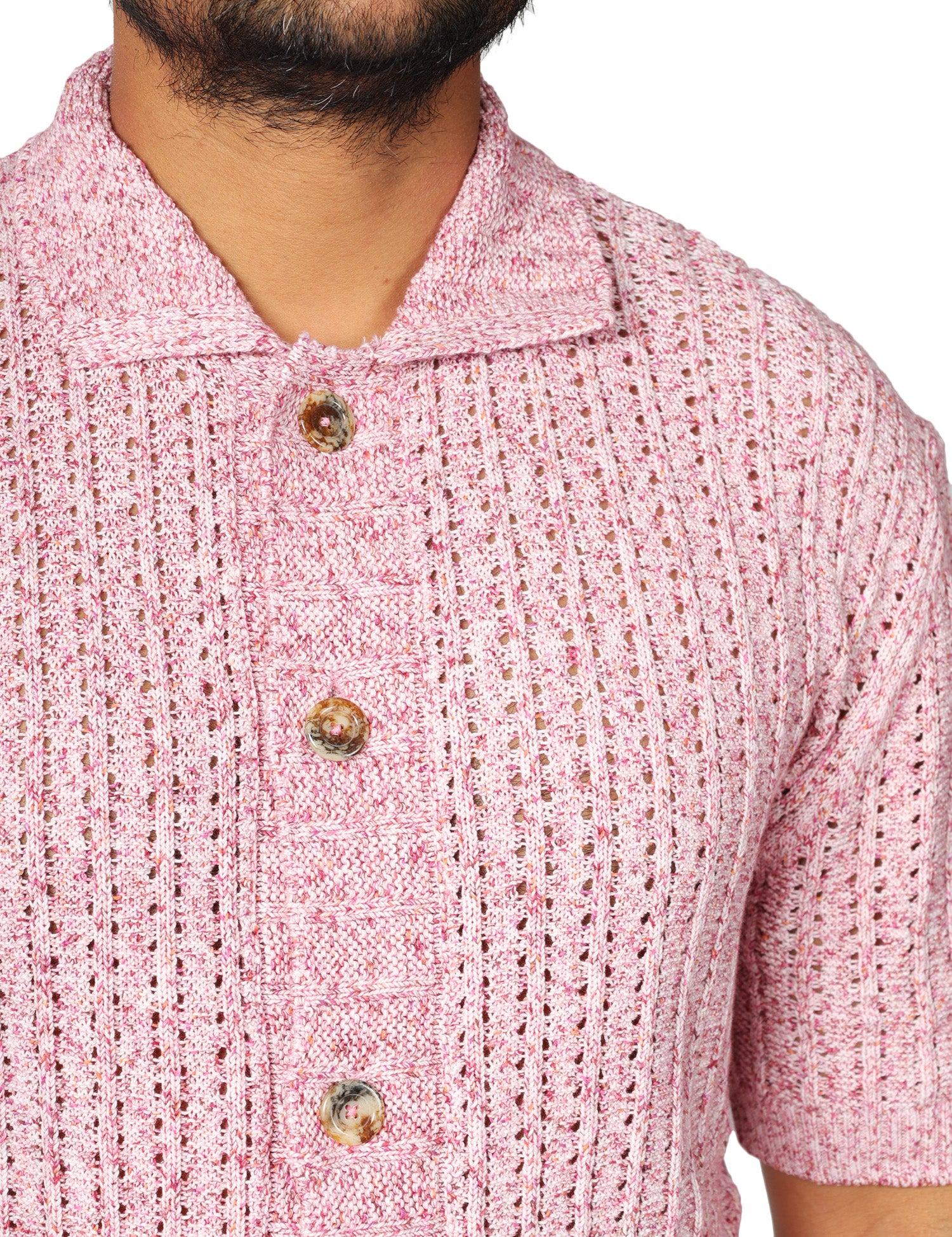 CARDIGAN UOMO MASQ ROSA MEZZE MANICHE IN MAGLIA TRAFORATA CON BOTTONI