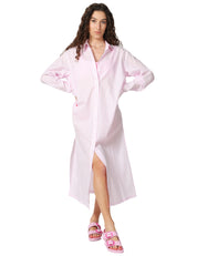 ABITO CAMICIA DONNA MC 2 SAINT BARTH ADELINE ROSA A RIGHE LUNGO CON RICAMO LOGO DIETRO
